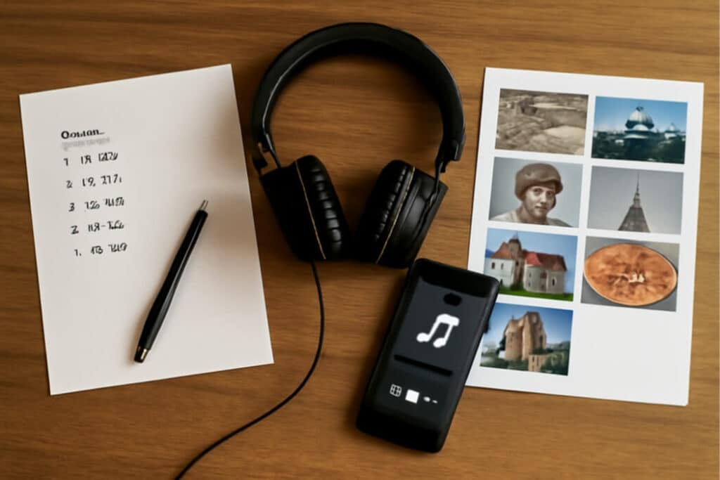 Verschillende soorten quizvragen (meerkeuze, muziekfragmenten, beeldrondes)